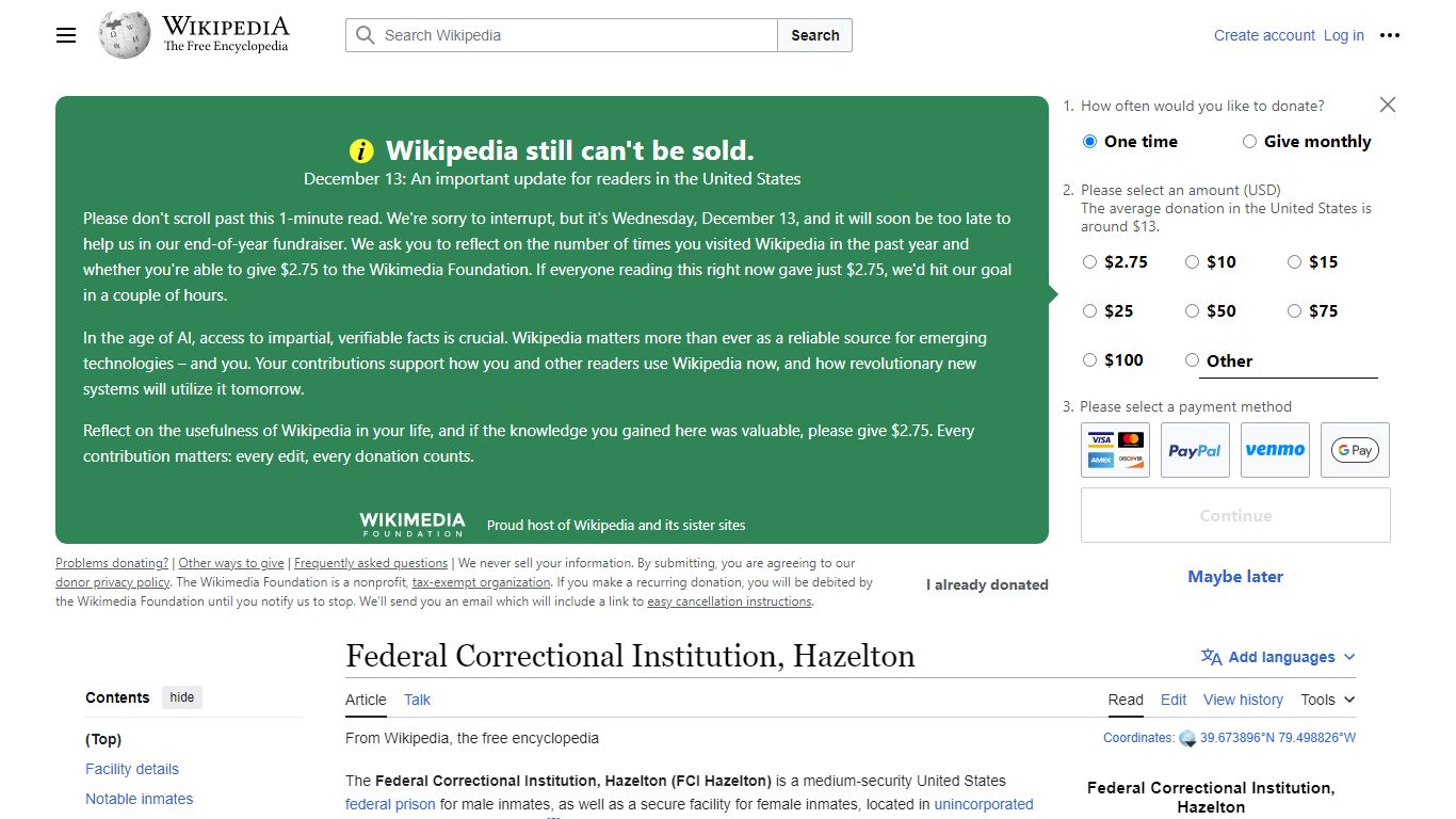 Federal Correctional Institution, Hazelton - Wikipedia